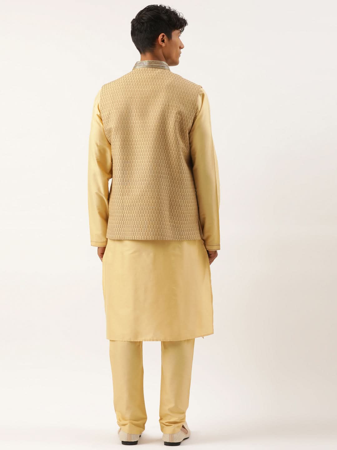 Gold Jacquard Jacket With Gold Kurta