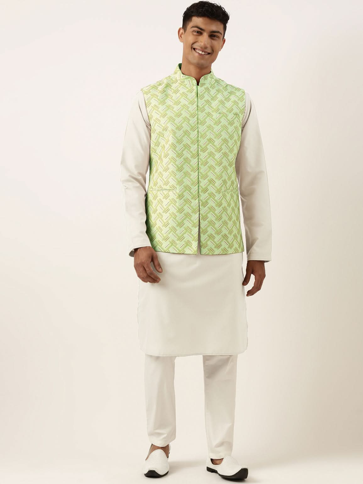 Pistachio Chikankari Jacket Kurta Set