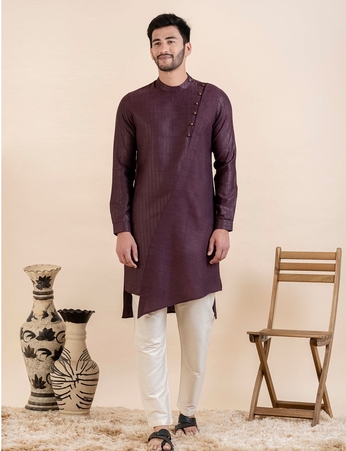 Wine Asymetric Kurta Set