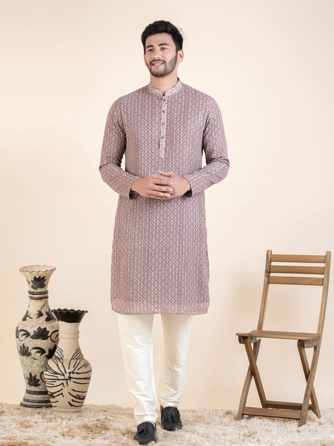 Grey Rust Printed Kurta Set