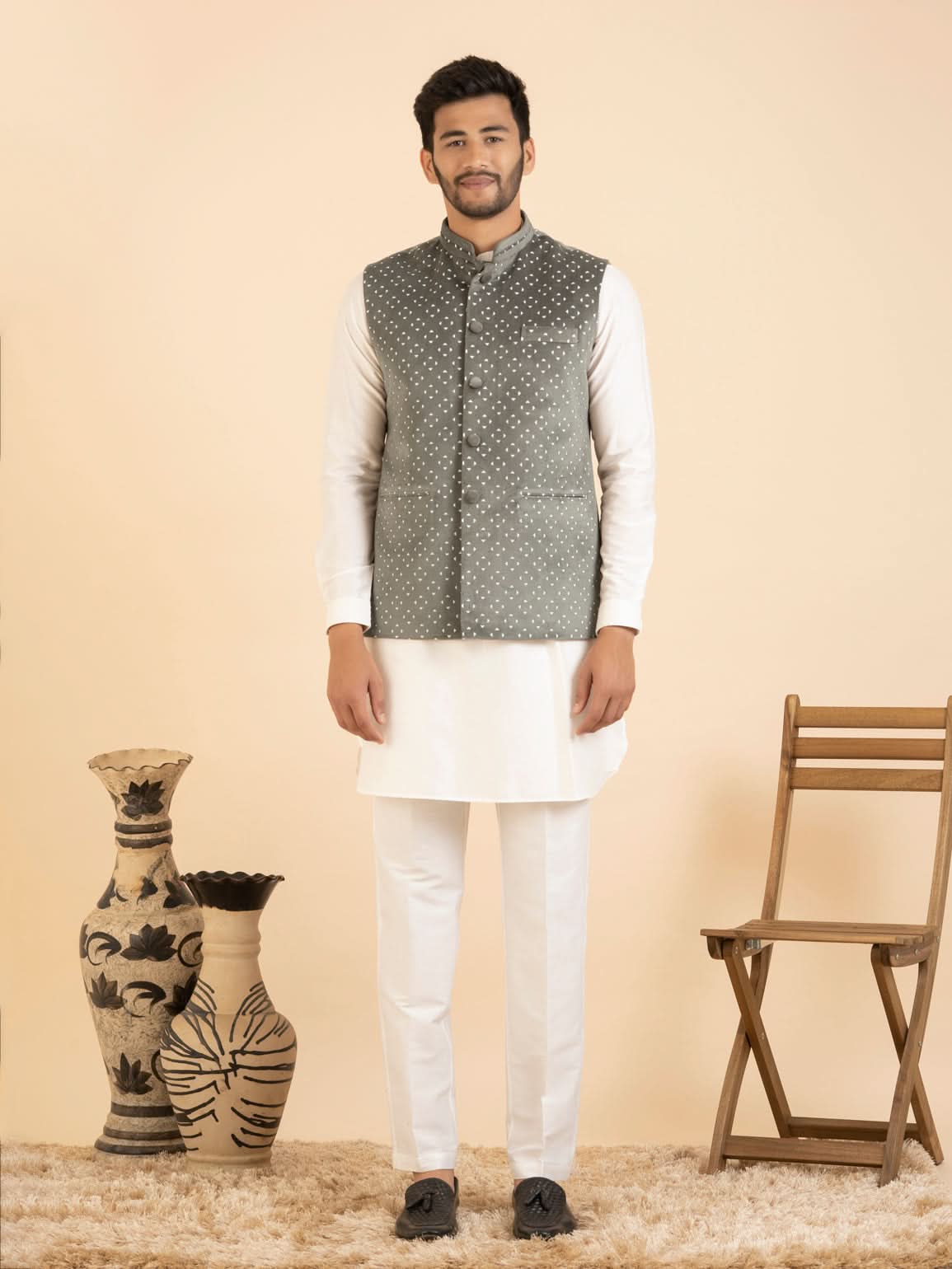 Moleskin velvet Jacket Kurta Set