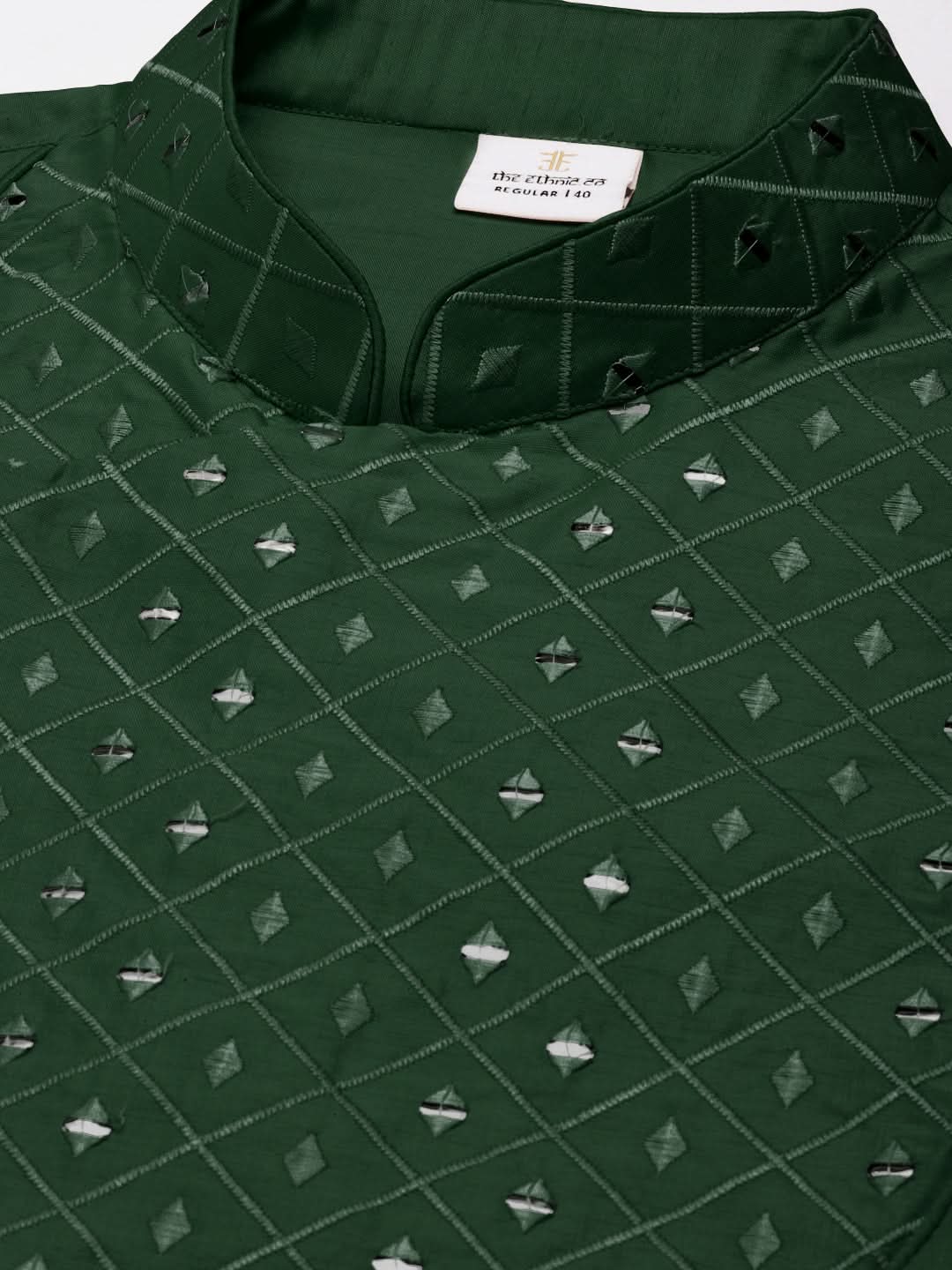 Green Embroidery Angrakha Kurta Set