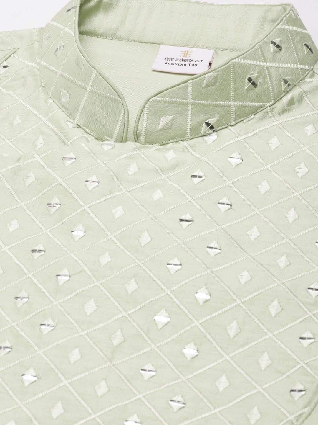 Pistachio Green Embroidery Angrakha Kurta Set