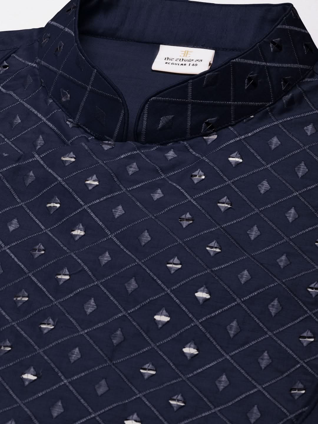 Blue Embroidery Angrakha Kurta Set
