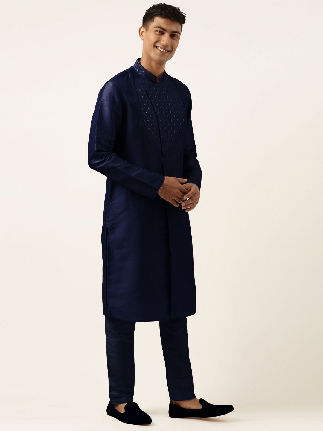 Blue Embroidery Angrakha Kurta Set