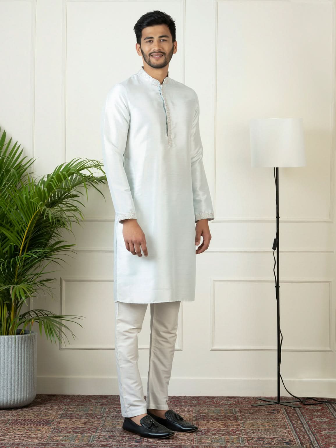 Light Blue Embroidered Jacket Kurta Set