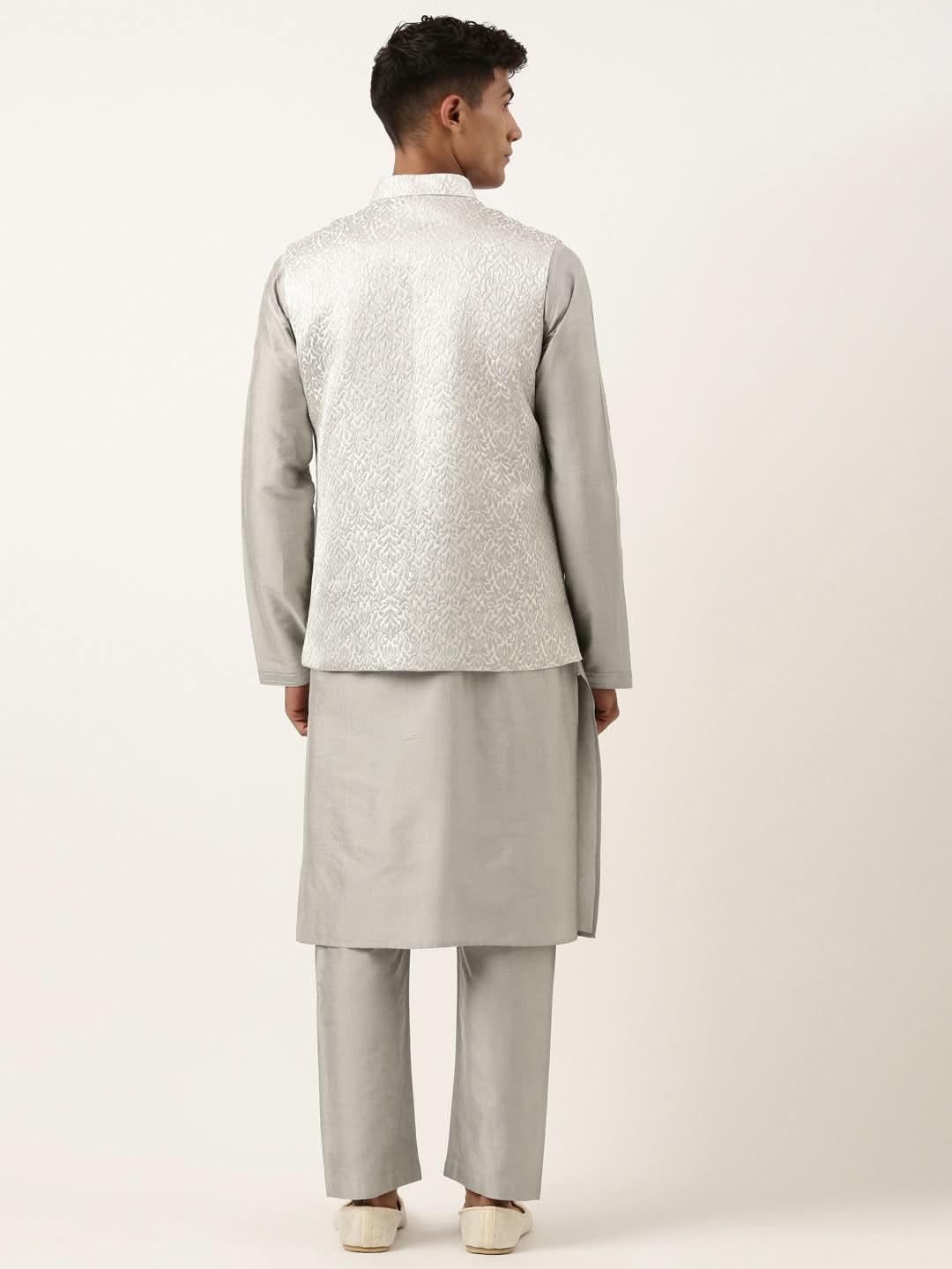 Steel Grey Jacquard Jacket With Grey kurta