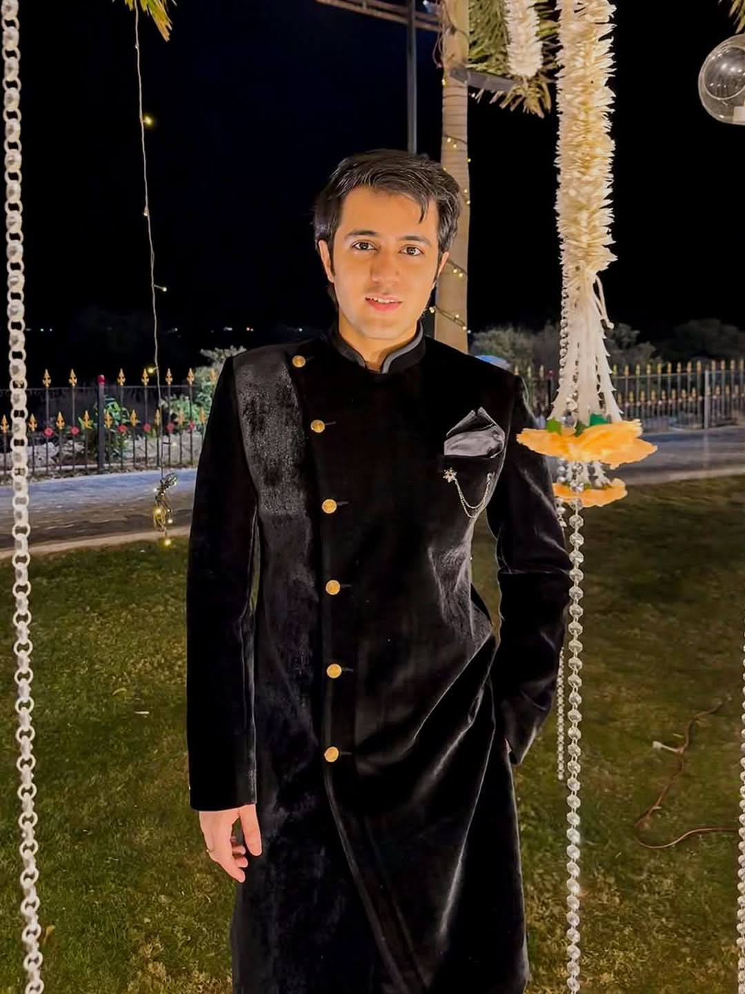 Rishabh Chawla in Black velvet Asymmetric Indowestern