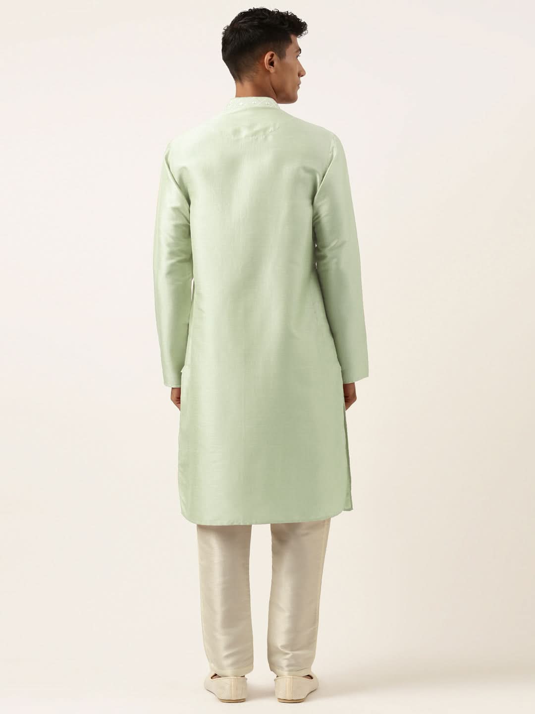 Pistachio Green Embroidery Angrakha Kurta Set