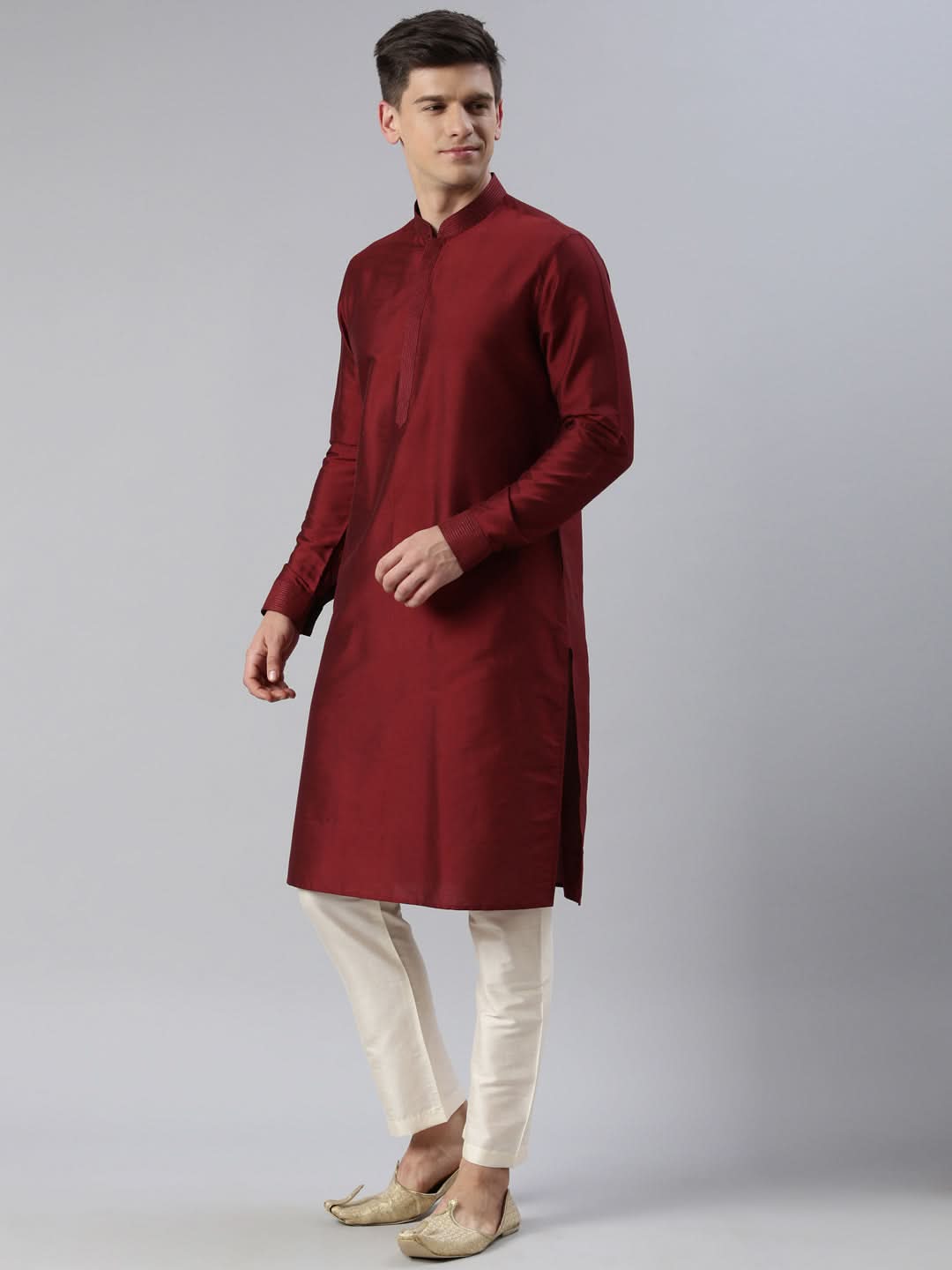 Maroon Floral Jacket With Kurta Set