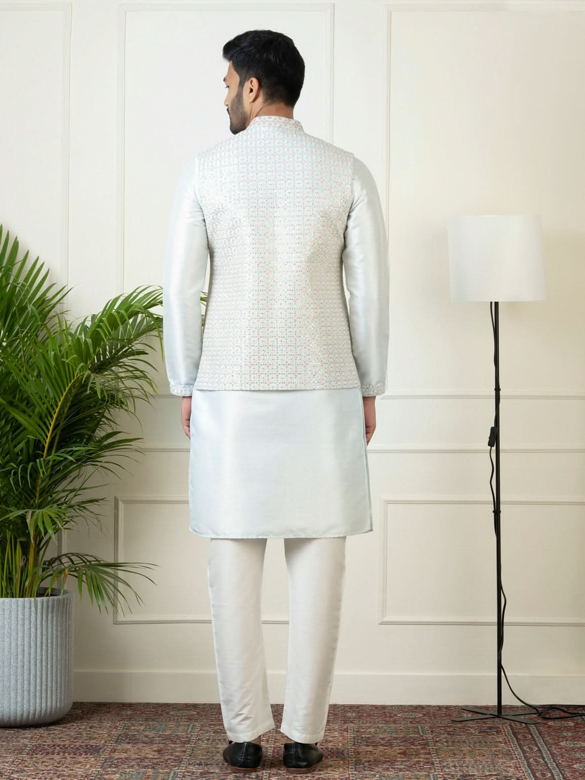 Light Blue Embroidered Jacket Kurta Set