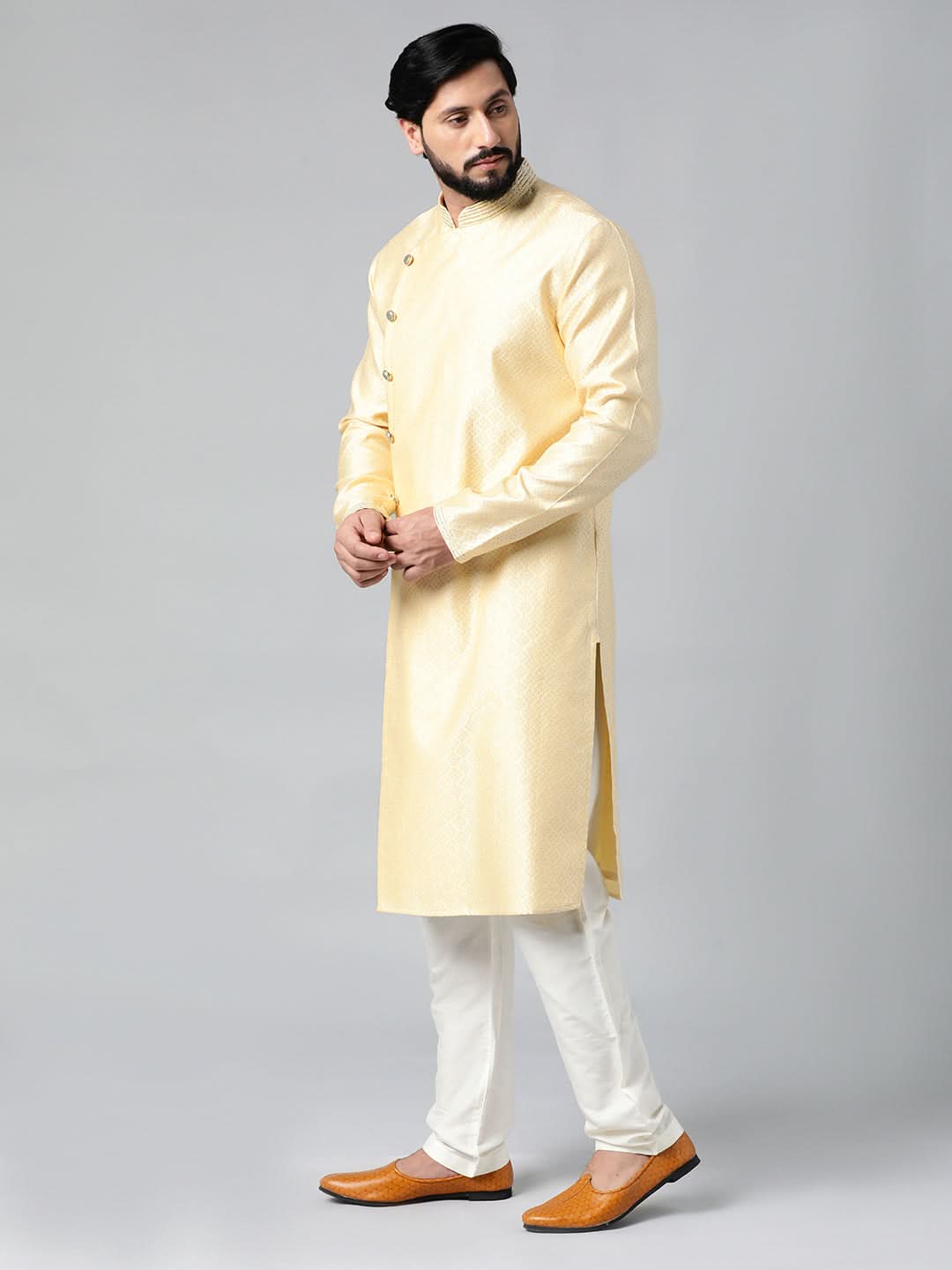 Yellow Jacquard Kurta Set