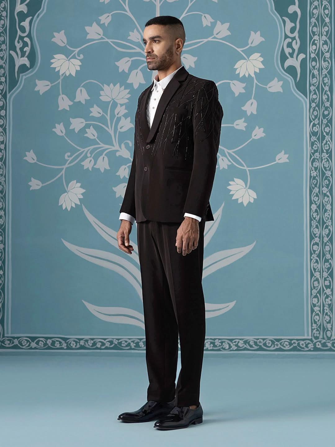 Brown Hand Embroidered Blazer Set