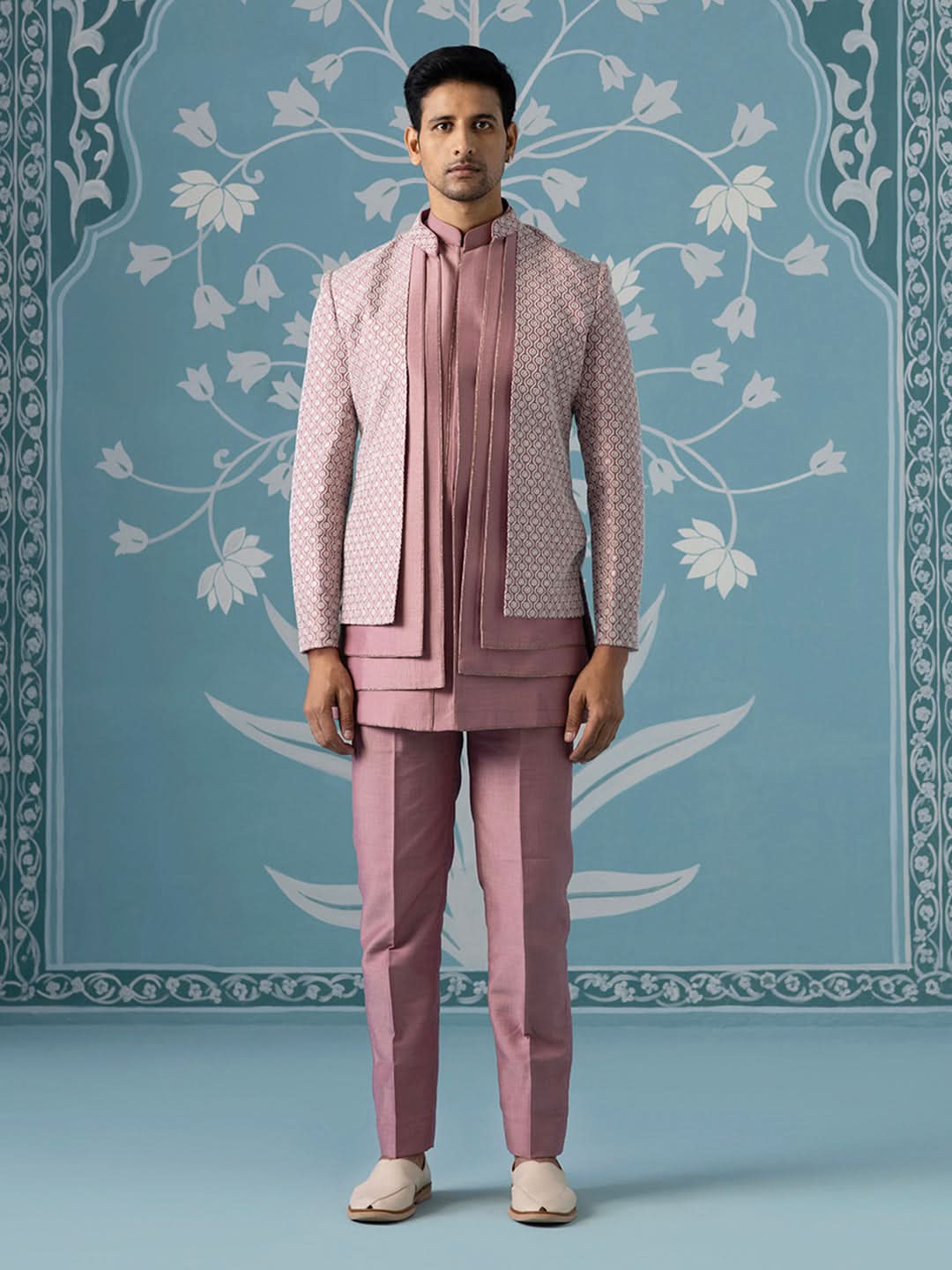 Onion Pink Open Indo with Layered Kurta Set