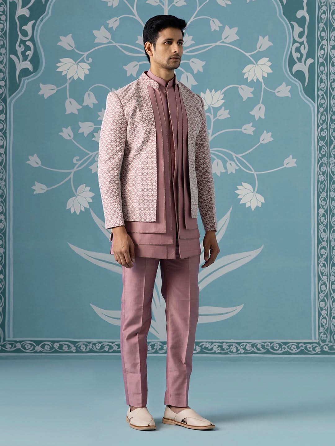 Onion Pink Open Indo with Layered Kurta Set