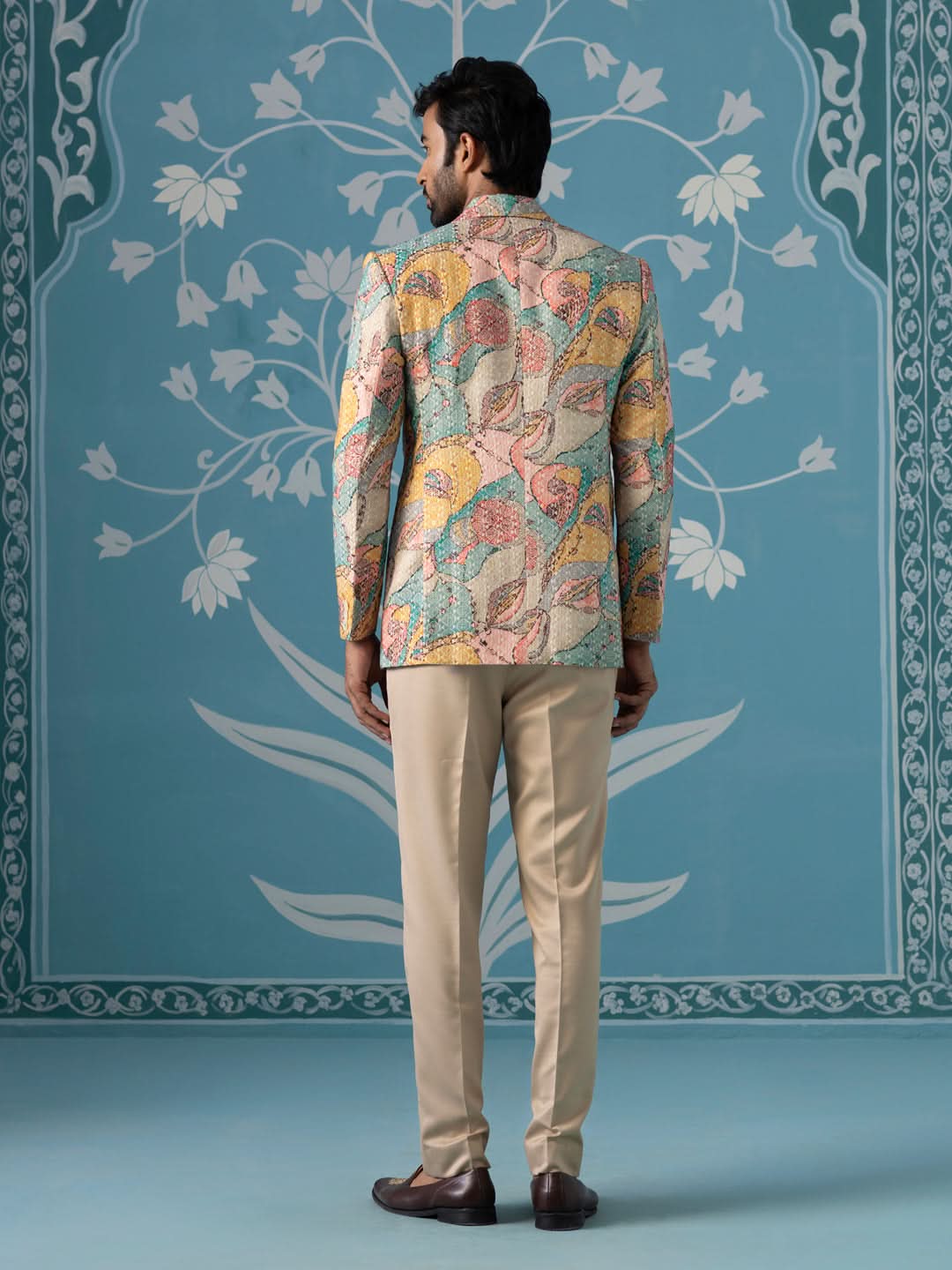 Designer Patch-Print Blazer Set in Vibrant Multi Colours