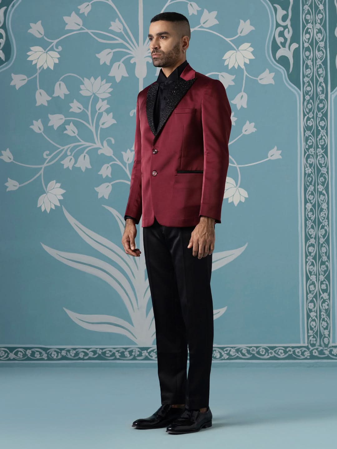 Maroon Embroidered Luxury Blazer Set