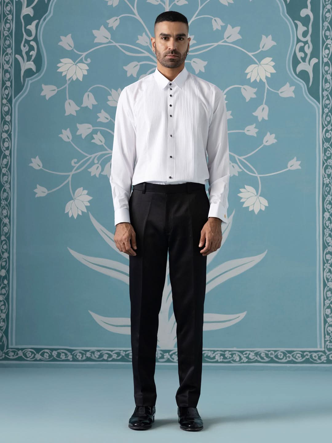 Black Self-Textured Tuxedo Set
