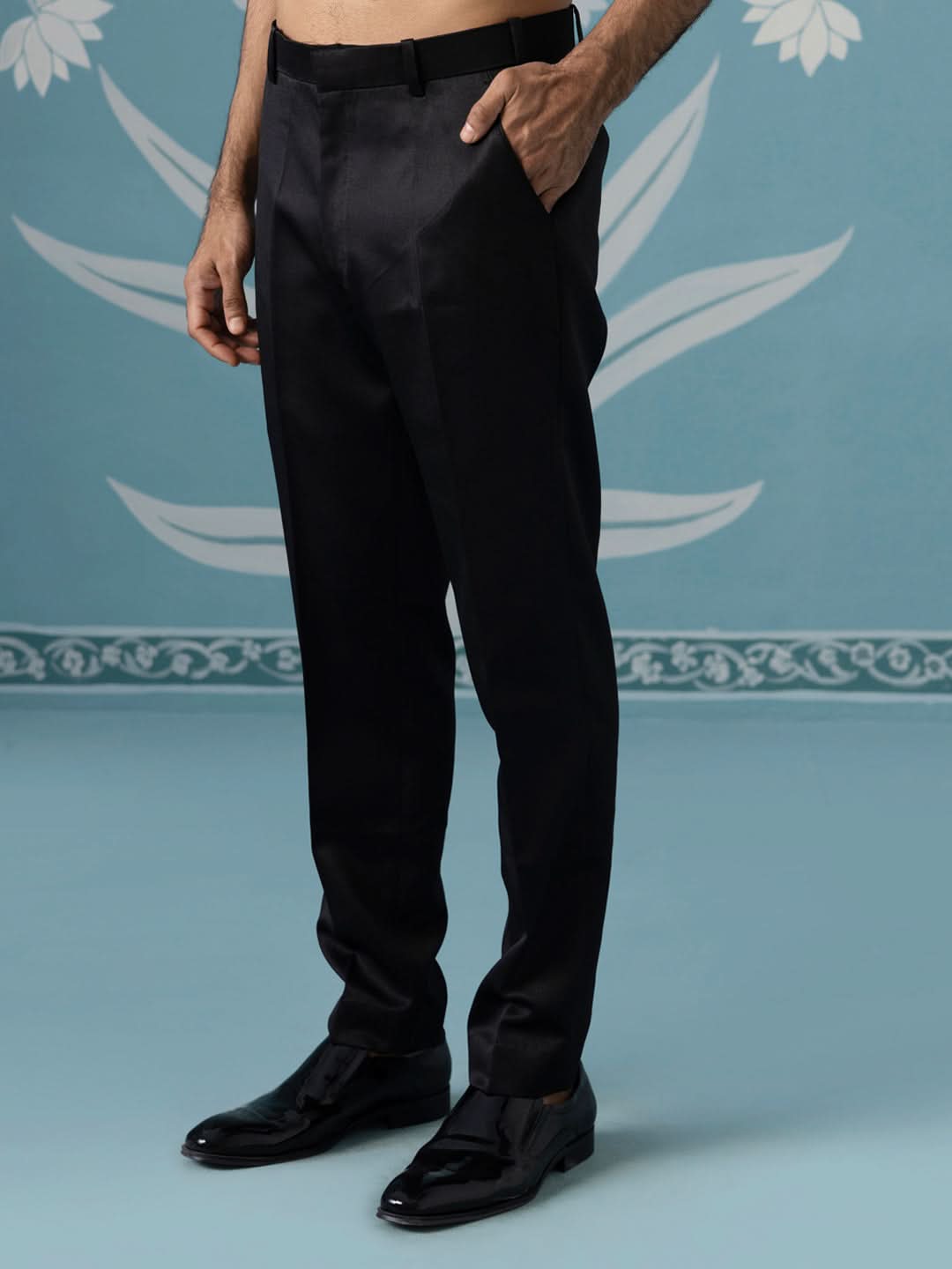 Black Self-Textured Tuxedo Set