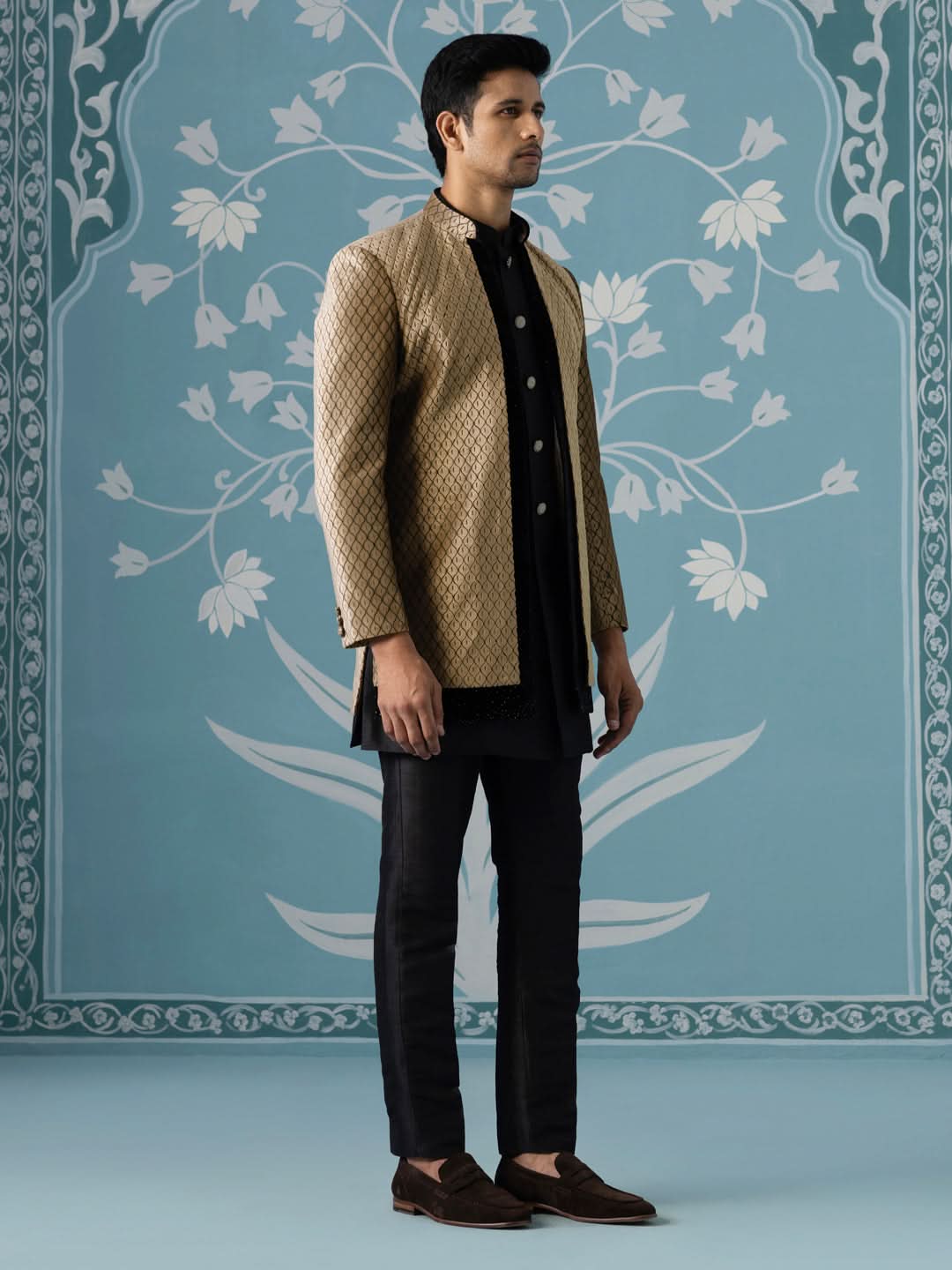 Ivory Brown Open Indo-Western Set