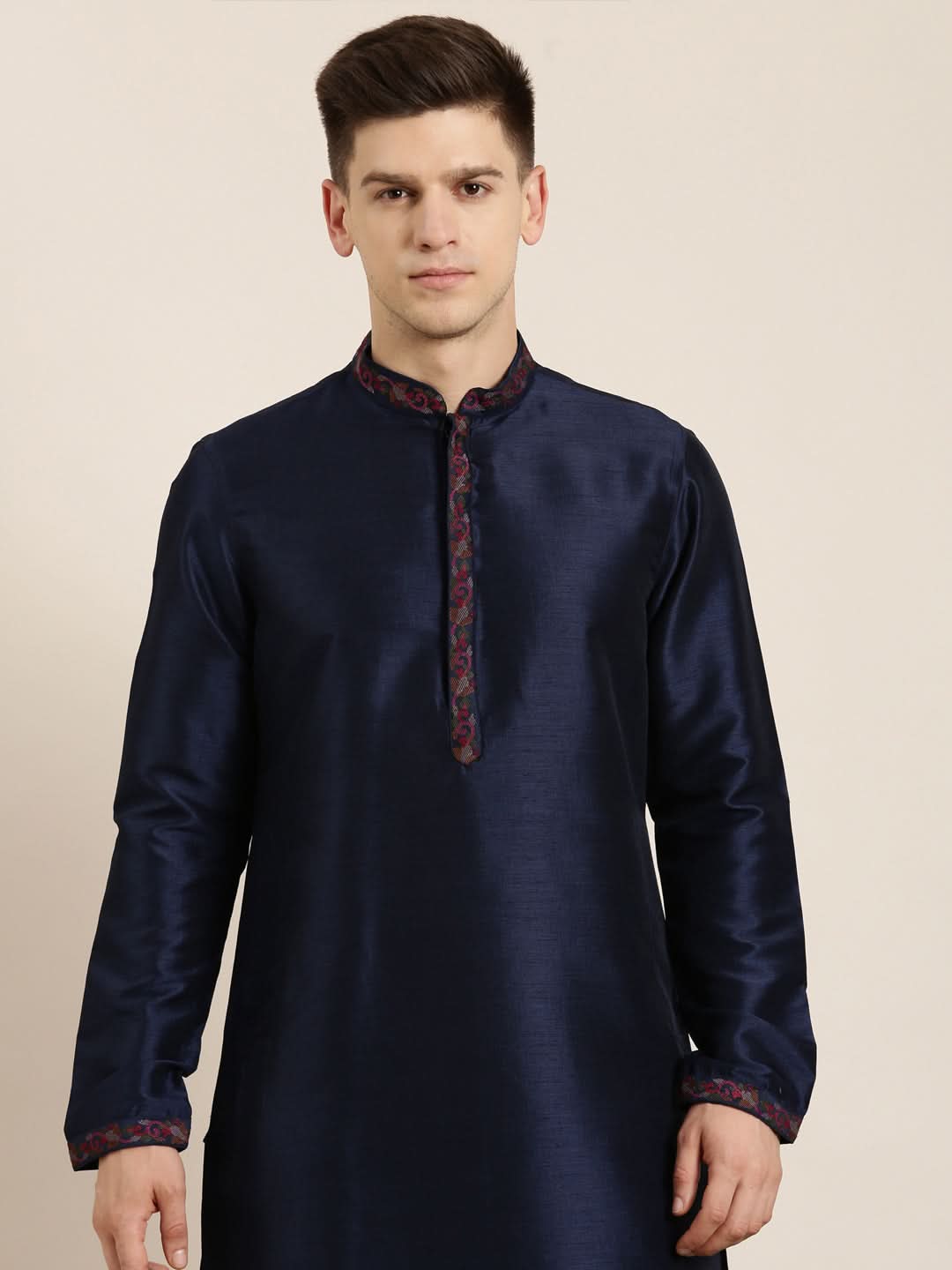 Navy Pashmina Embroidery Kurta Set