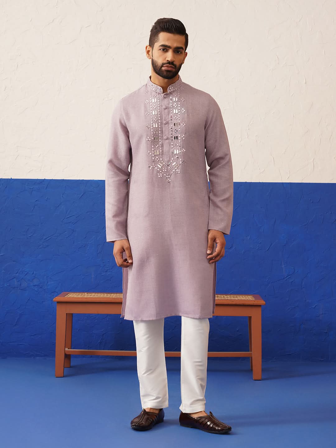 Onion Pink Mirror Embroidery Kurta Set