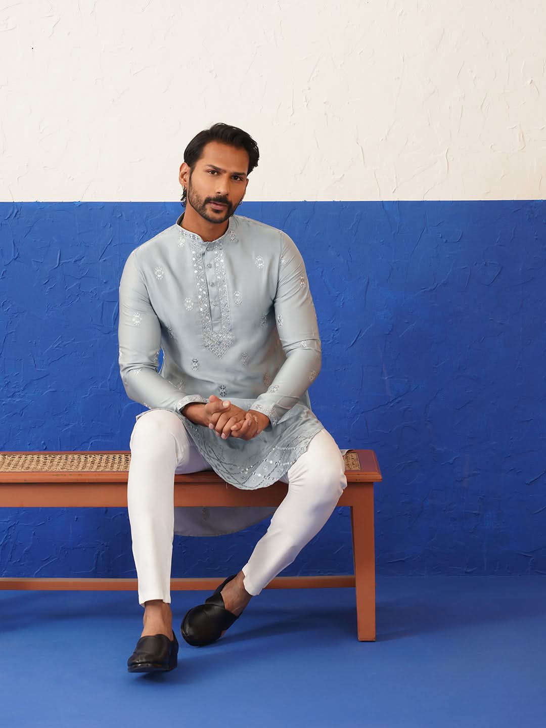 Grey Sequin Embroidered Ceremonial Kurta Set