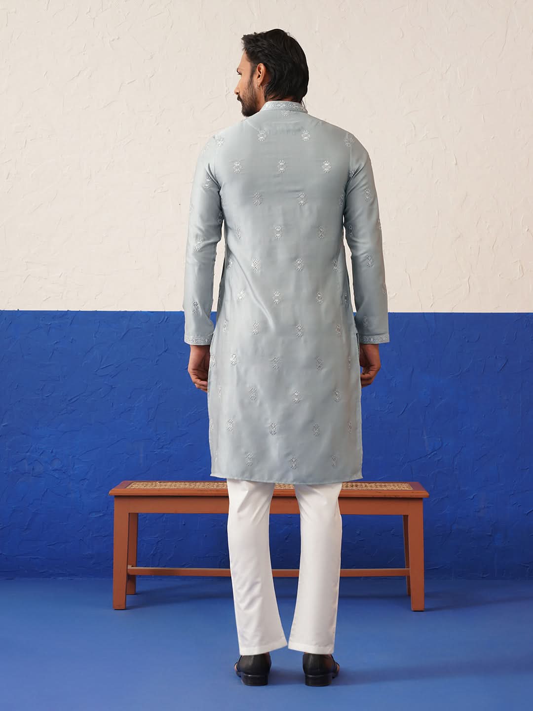 Grey Sequin Embroidered Ceremonial Kurta Set