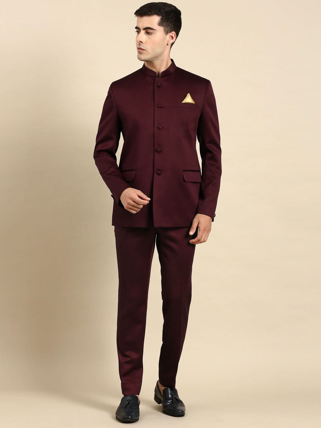 Wine Bandhgala Suit