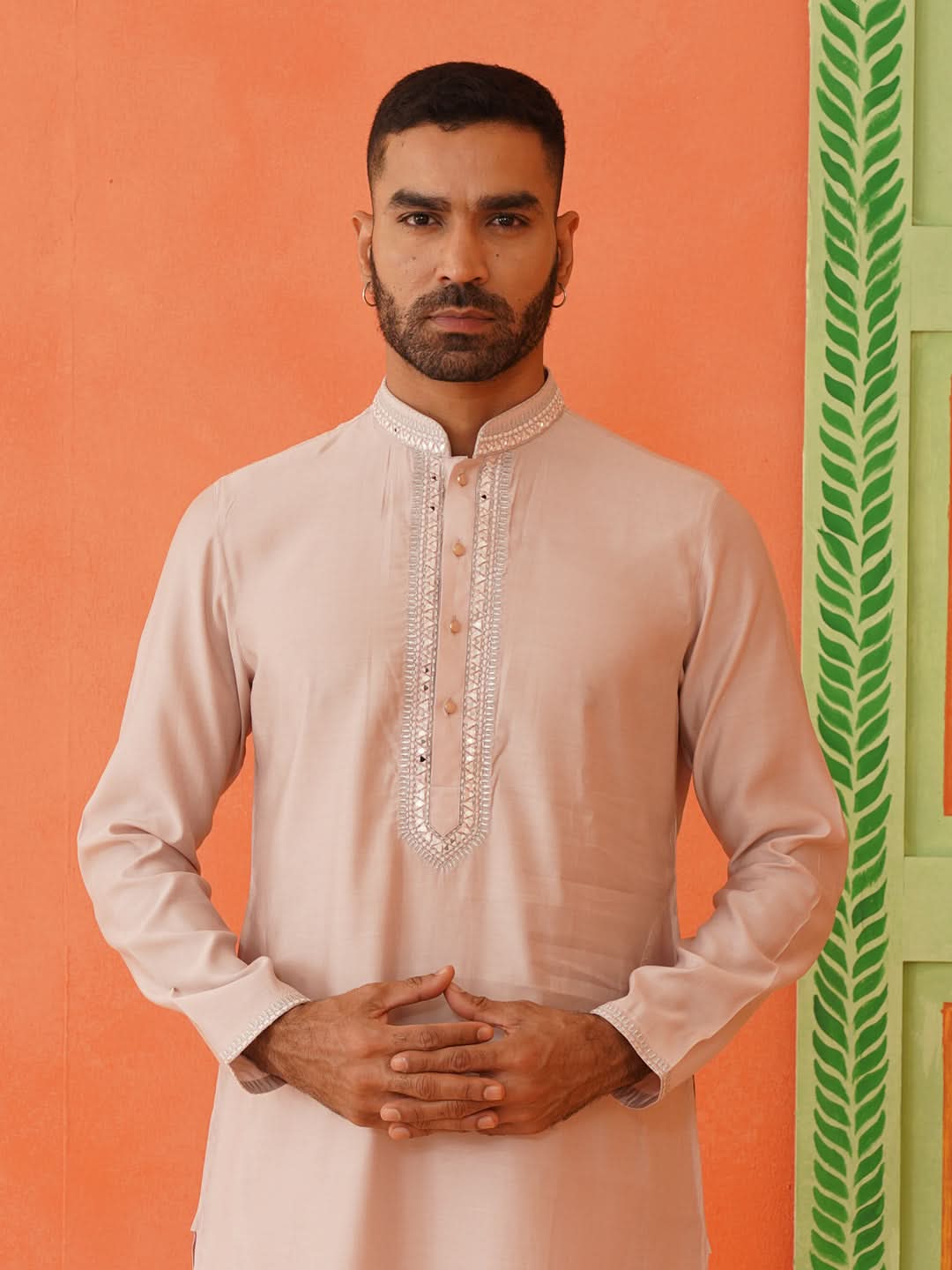 peach mirror work Kurta Set