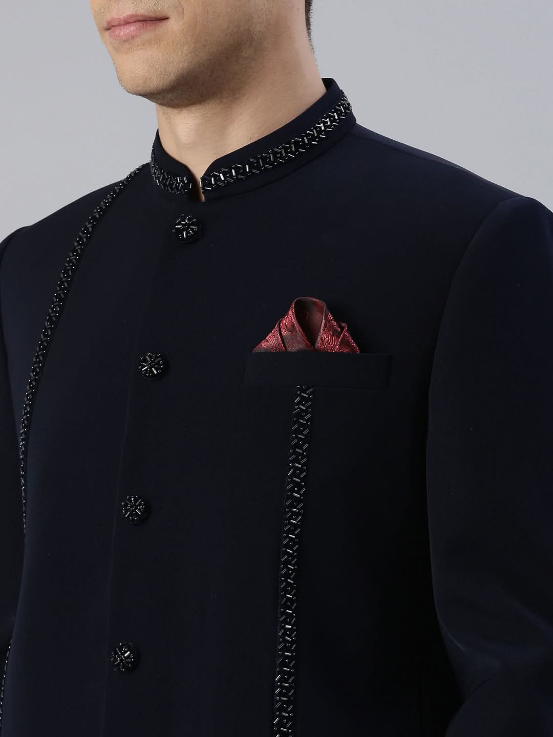 Navy Embroidery Bandhgala