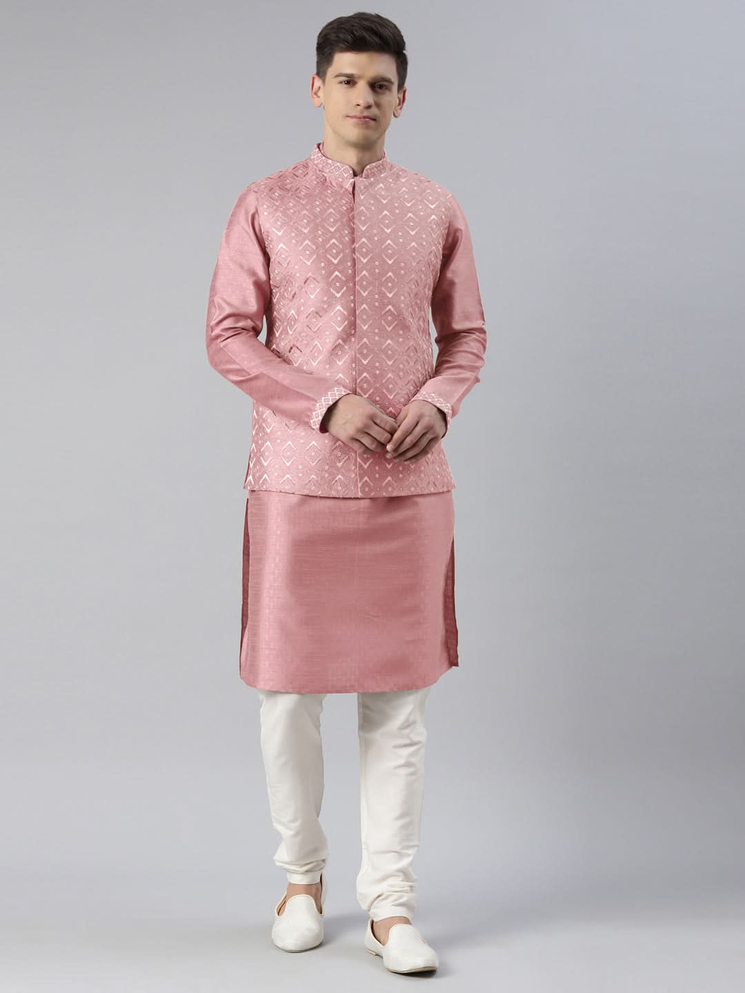 Pink Embroidered Jacket Kurta Set