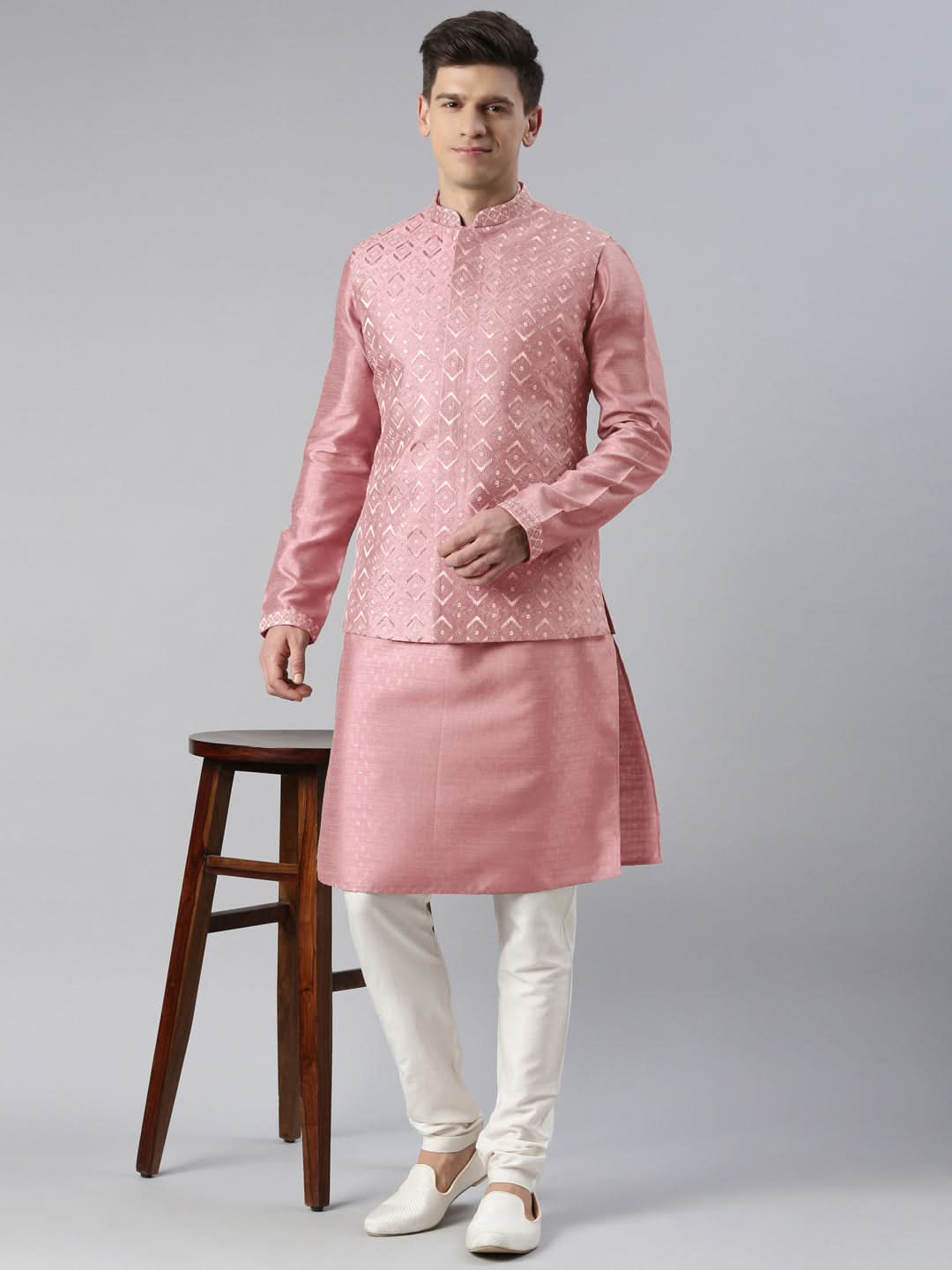 Pink Embroidered Jacket Kurta Set