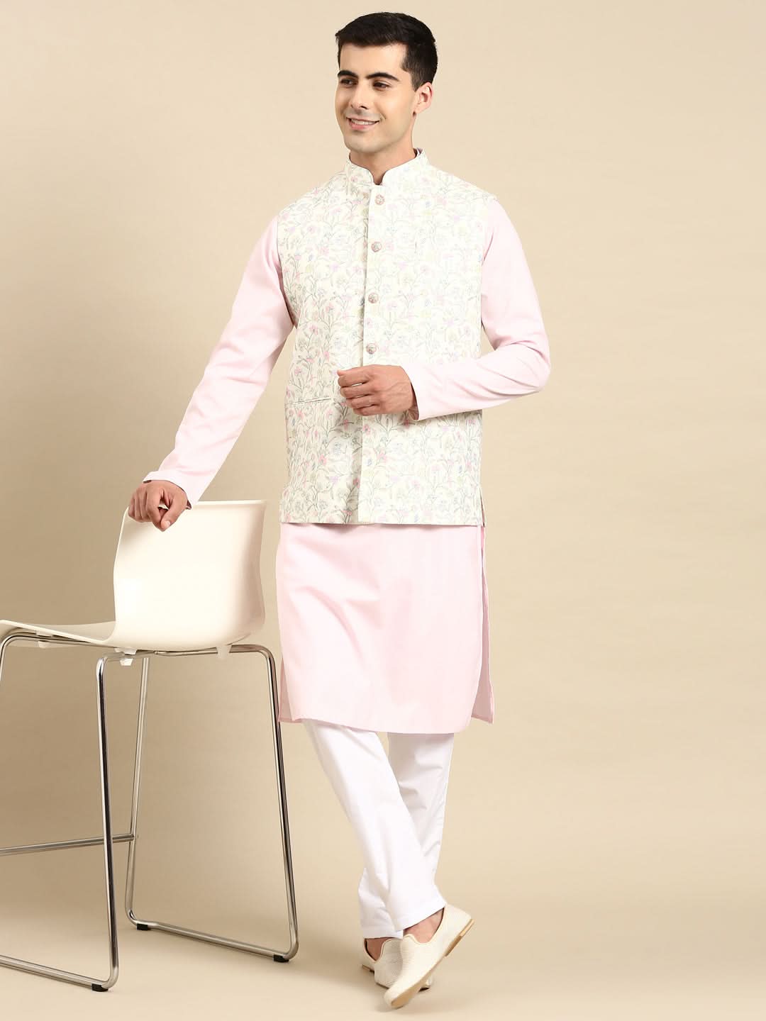 Light Pastel Lime Linen Jacket with Kurta Set