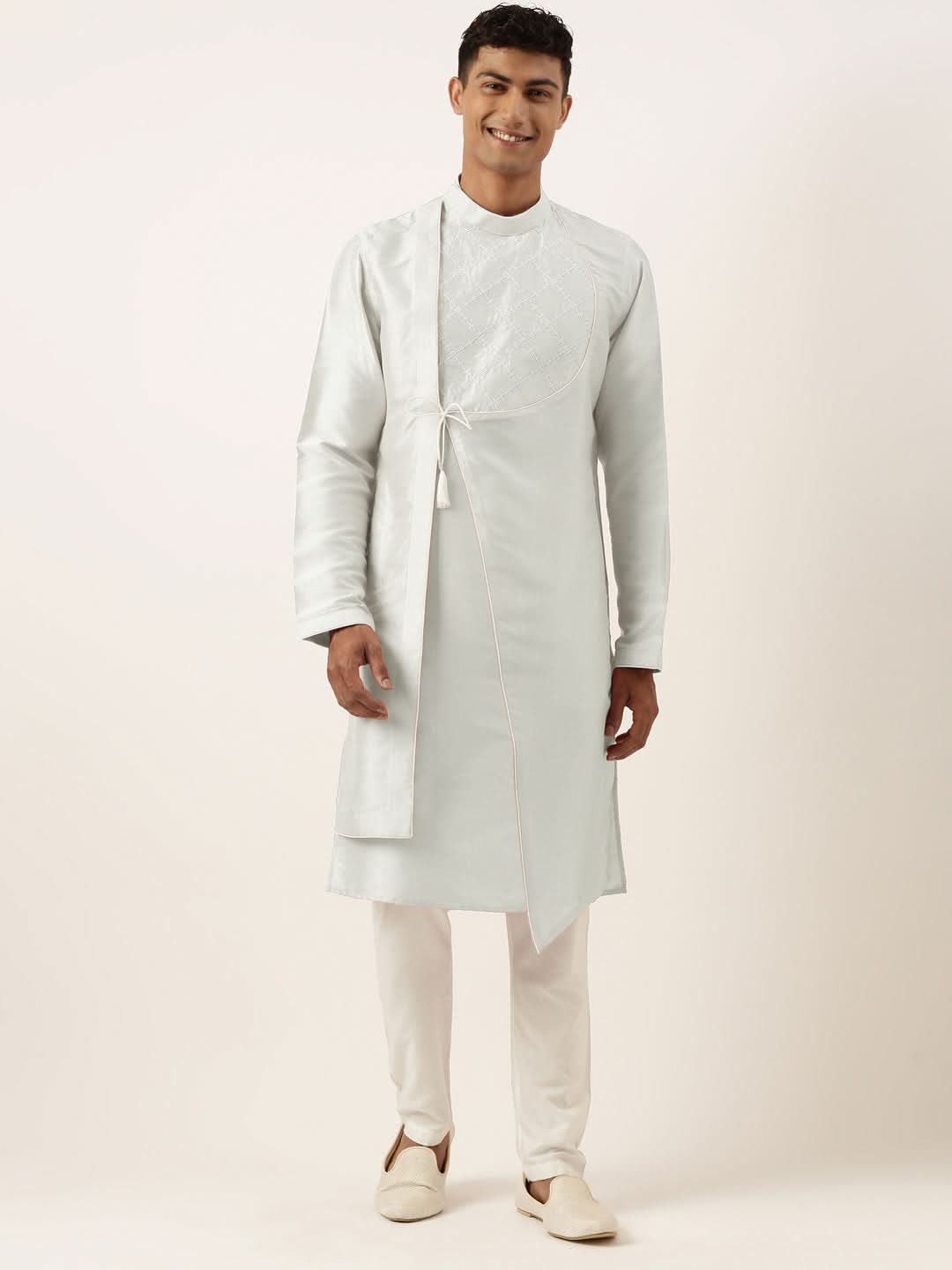 Light Blue Embroidery Angrakha Kurta Set