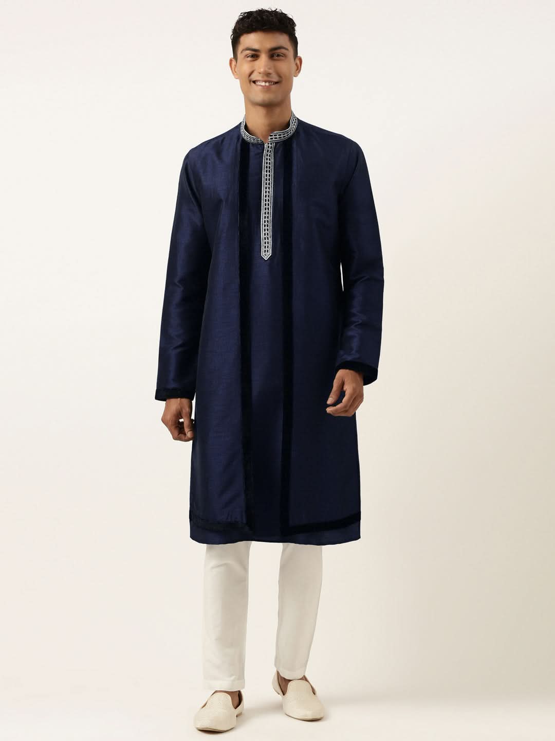 Blue Embroidered Layered Kurta Set
