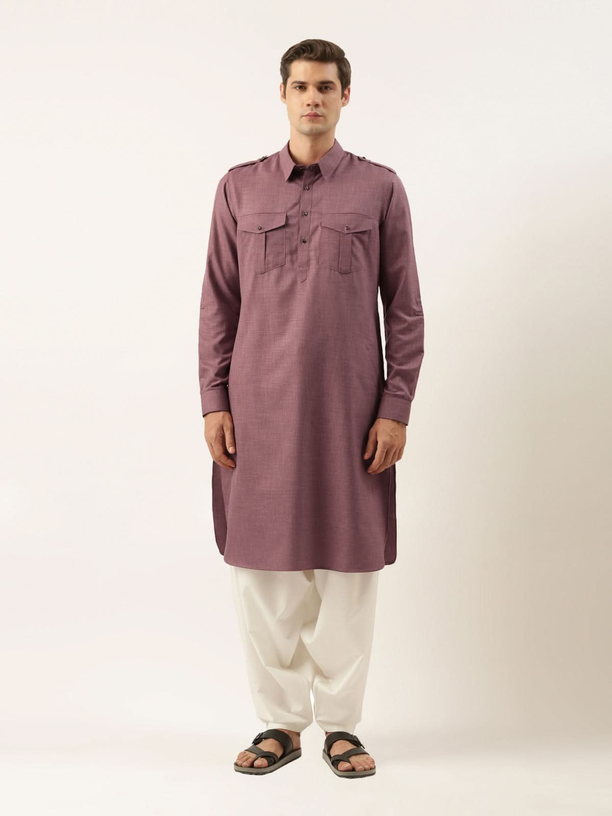 Purple Pure cotton Pathani with Salwar Set