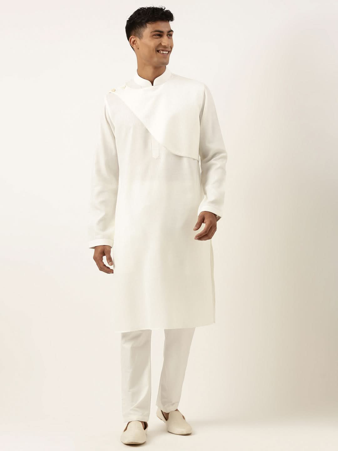 Off White Layered Style Cotton Kurta Set
