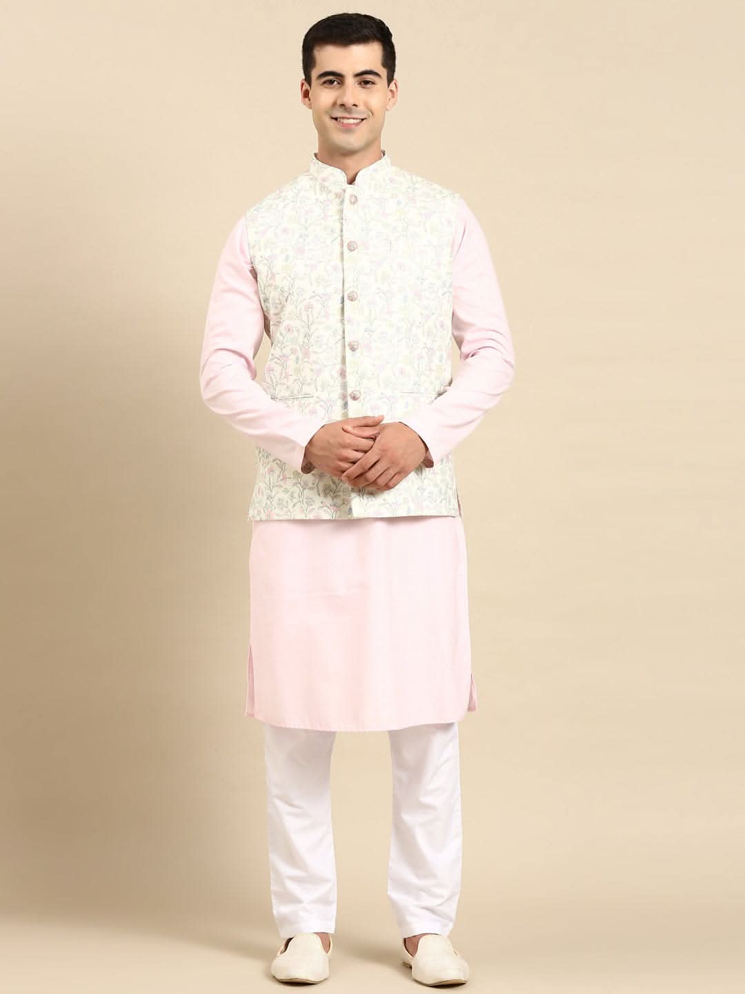 Light Pastel Lime Linen Jacket with Kurta Set