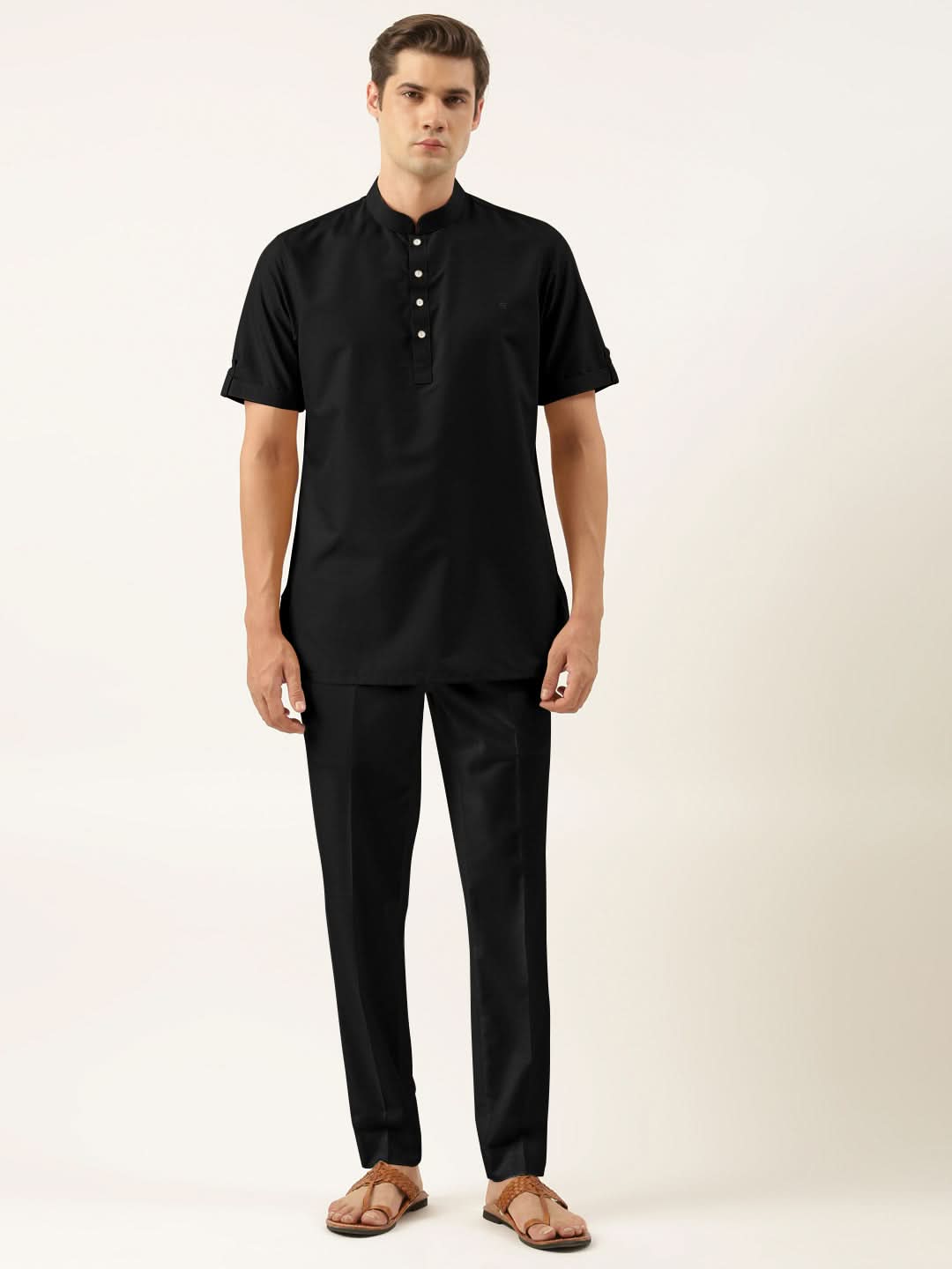 Black Cotton Short Kurta Set