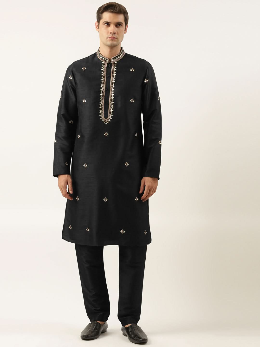 Black Silk Gota Embroidered Kurta Set