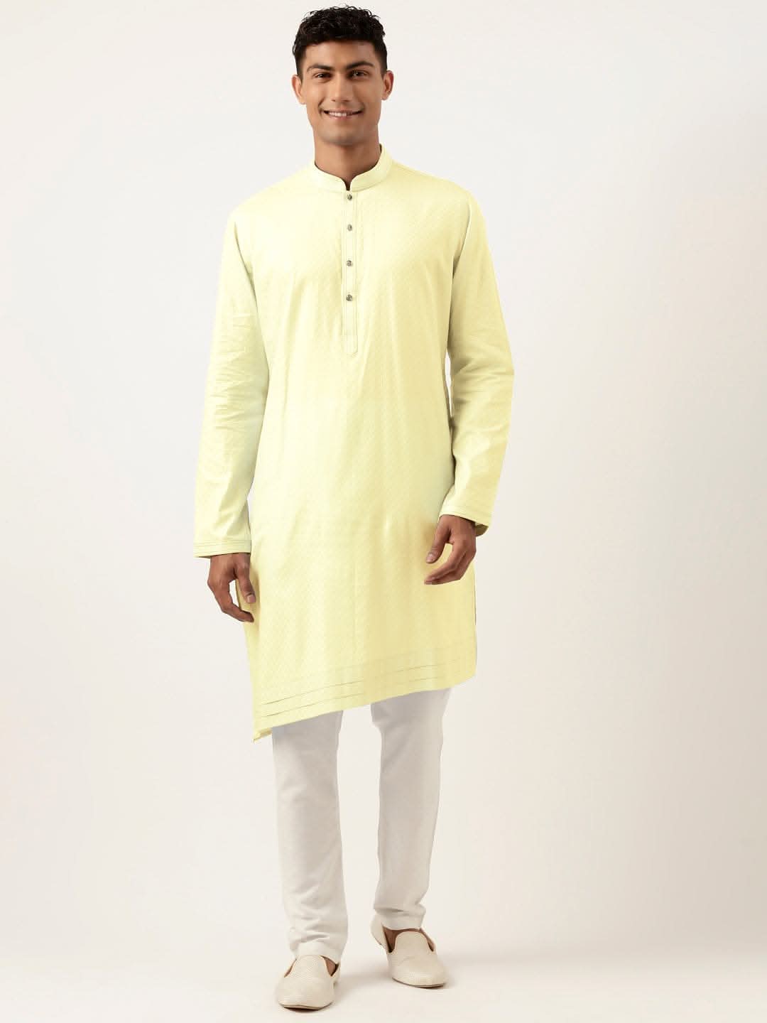 Lemon yellow Asymmetrical Cotton Kurta Set