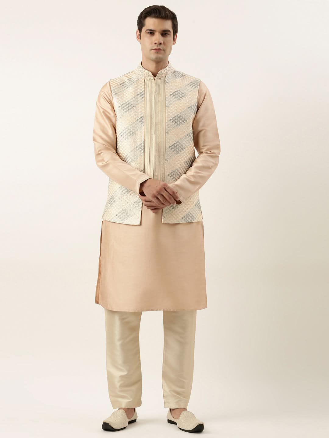Beige Embroied jacket kurta set