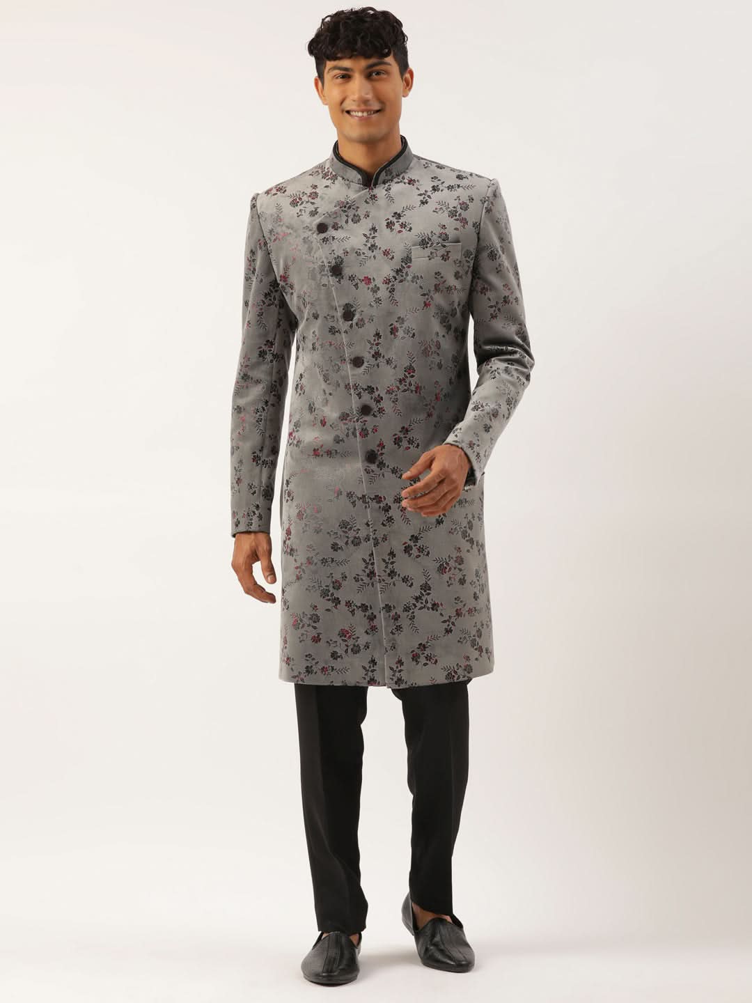 Grey Printed Angrakha Indowestern