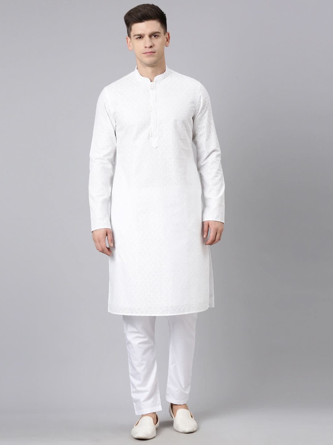 White Cotton Chikankari Kurta Set