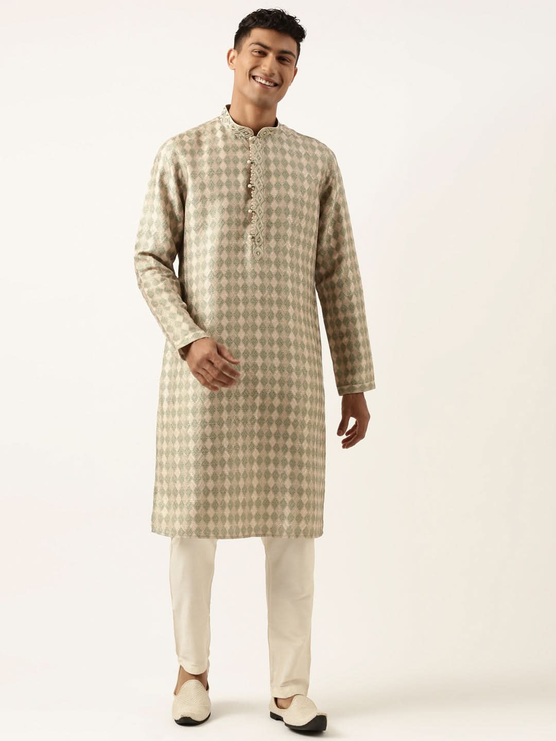 Green Beige Printed Kurta Set