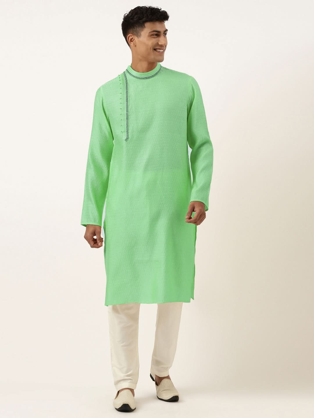 GREEN JACQUARD ANGRAKHA KURTA