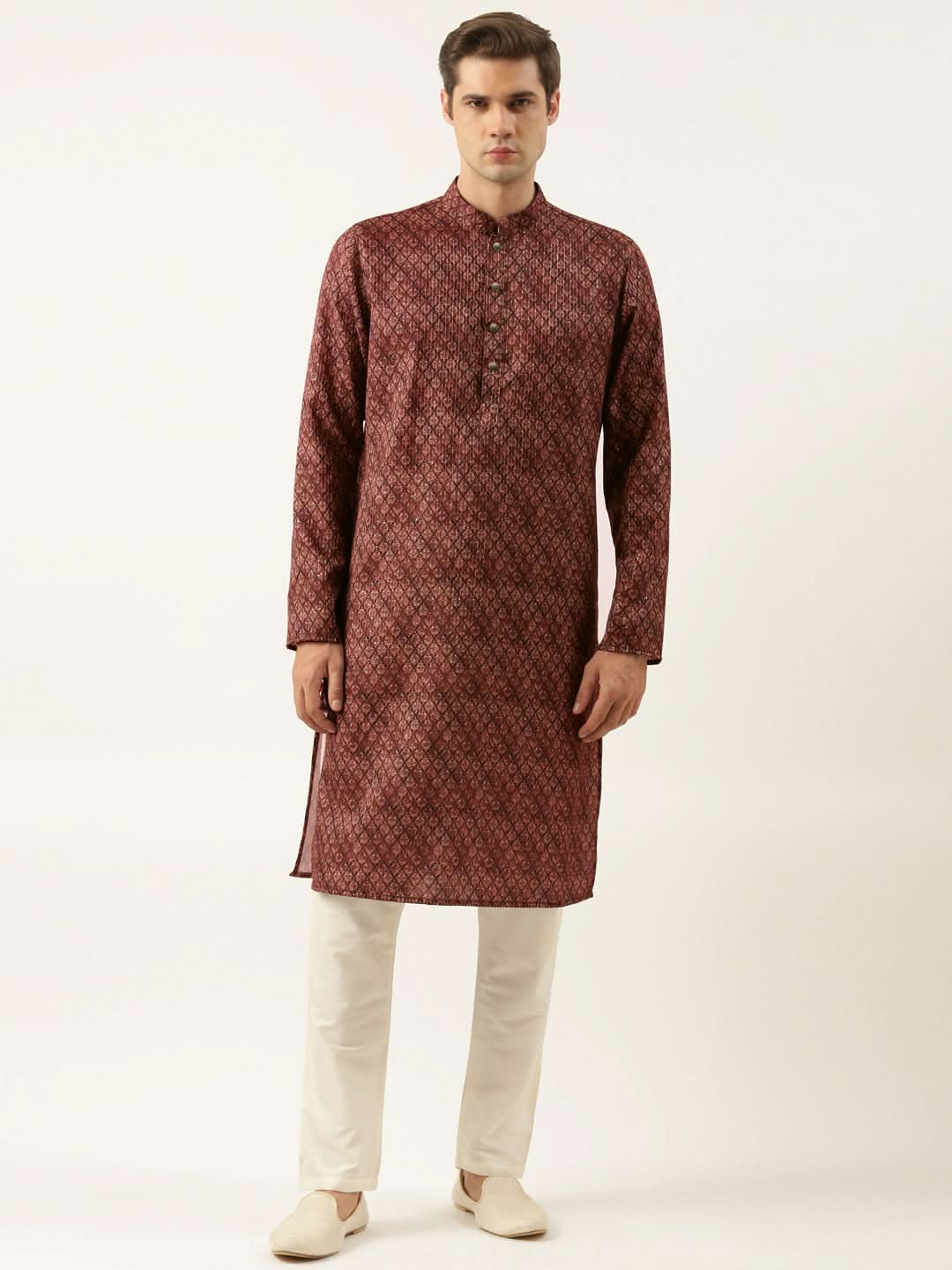 Maroon Printed Sequin Embroidered Kurta Set