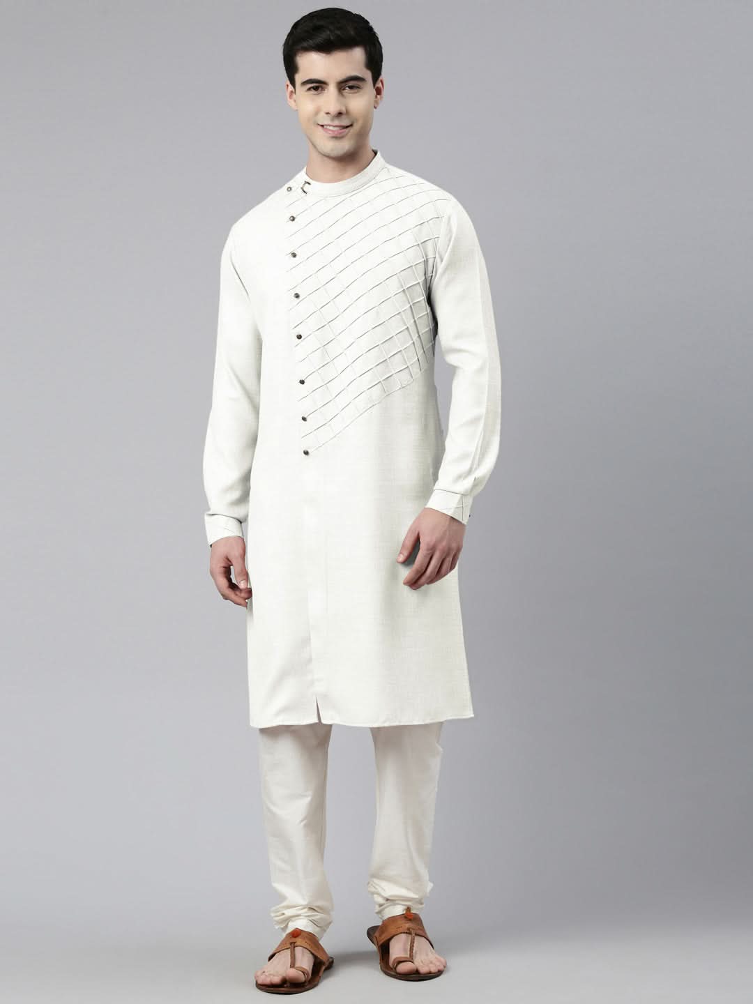 Off White Angrakha Kurta Set