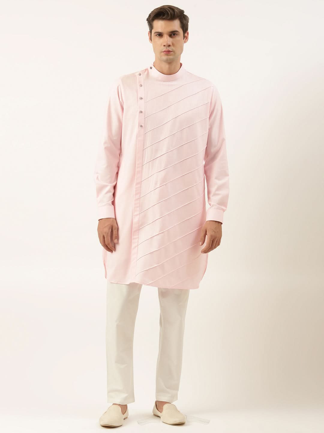 Light Pink Pintux Cotton Side Open Kurta Set